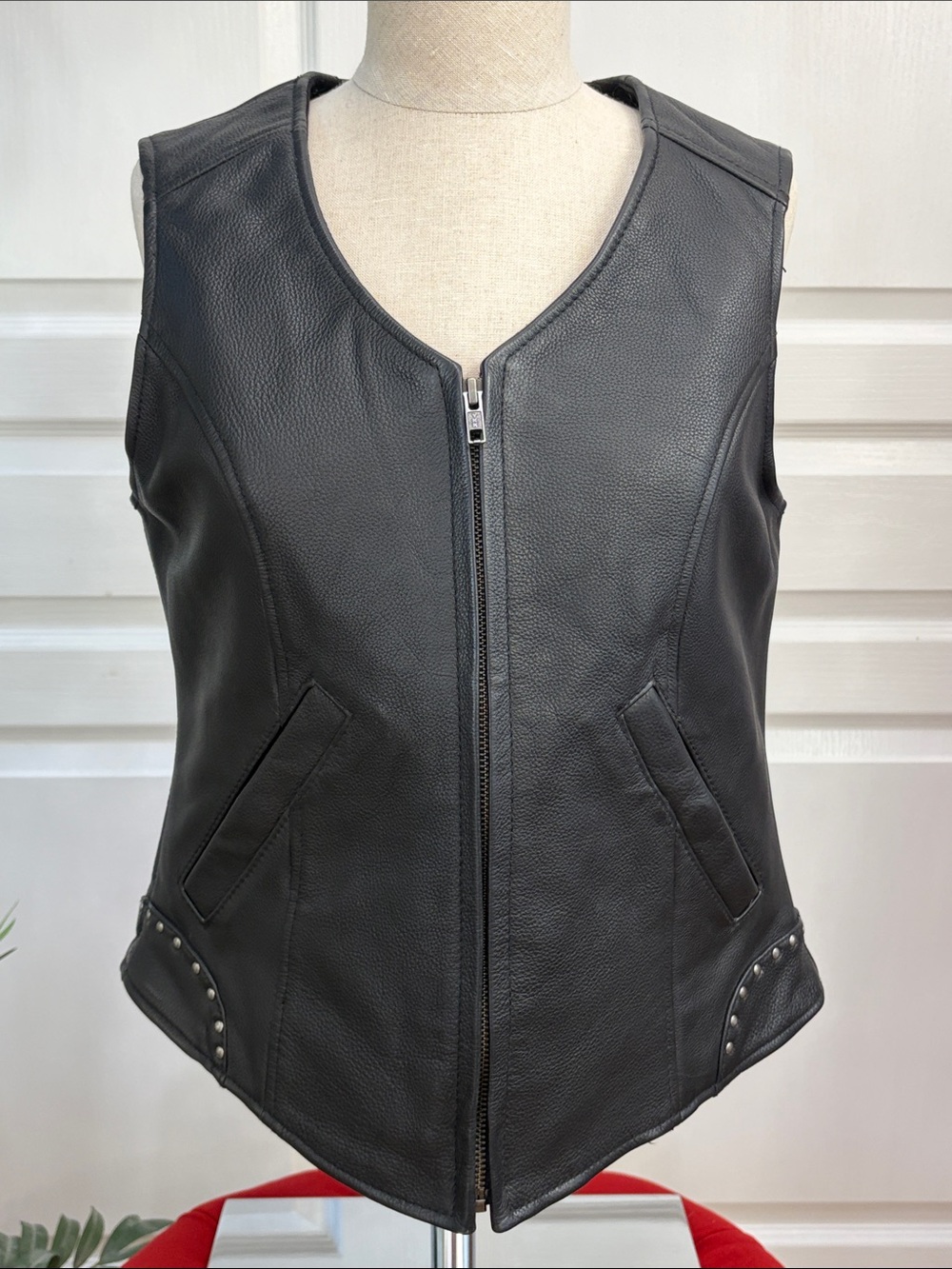 VTG First Classics Women’s Black Leather Studded Riding Vest